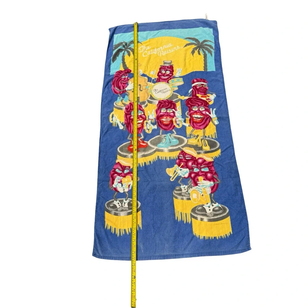 Vintage California Raisins Beach Towel Blue 80s Claymation Band 56x28 Cotton
